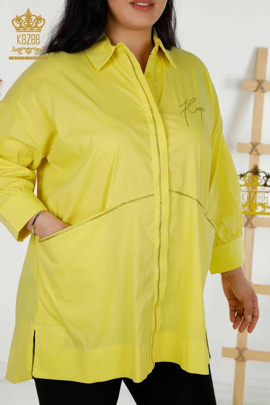 Großhandel Damen Hemd - Zwei Taschen - Gelb - 20220 | KAZEE