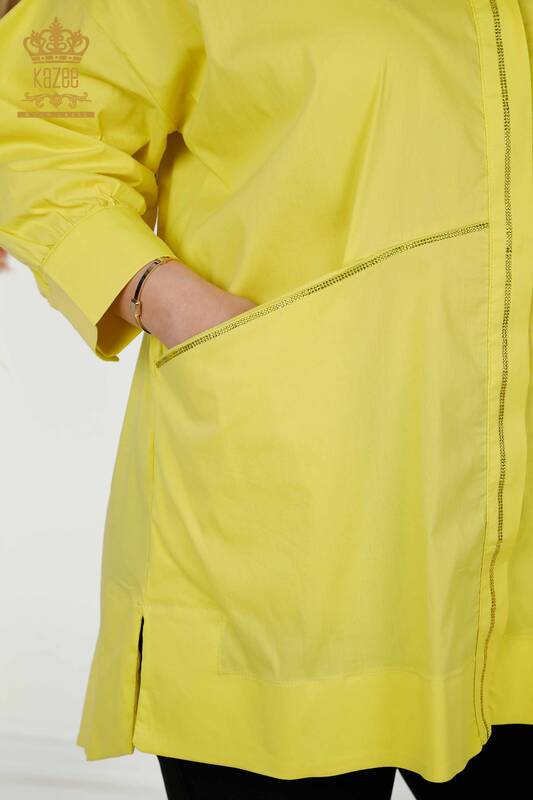 Großhandel Damen Hemd - Zwei Taschen - Gelb - 20220 | KAZEE