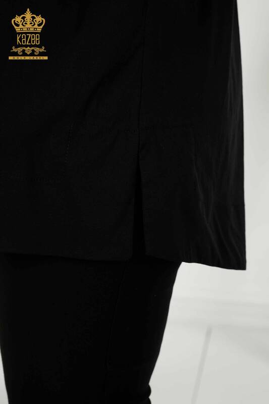 Großhandel Damen Hemd - Zwei Taschen - Schwarz - 20220 | KAZEE