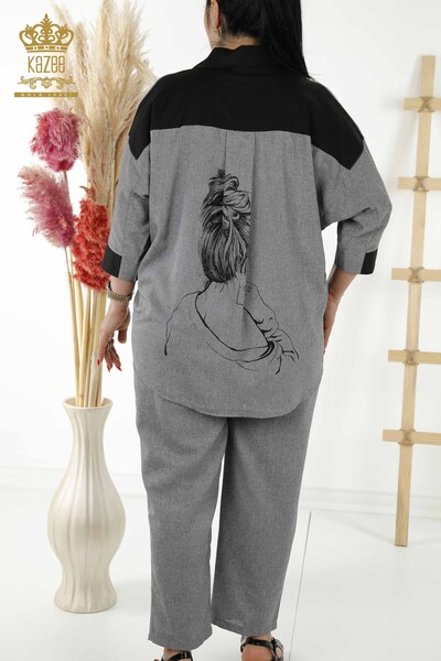 Großhandel Damen Hemdanzug - Gemustert - Anthrazit - 20332 | KAZEE - 12