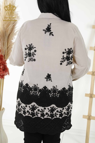 Großhandel Damenhemd Ecru Mit Blumenstickerei - 20354 | KAZEE - Thumbnail