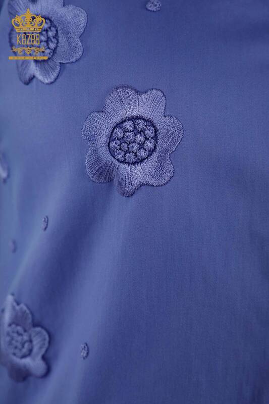 Großhandel Damenhemd - Blume bestickt - Flieder - 20394 | KAZEE