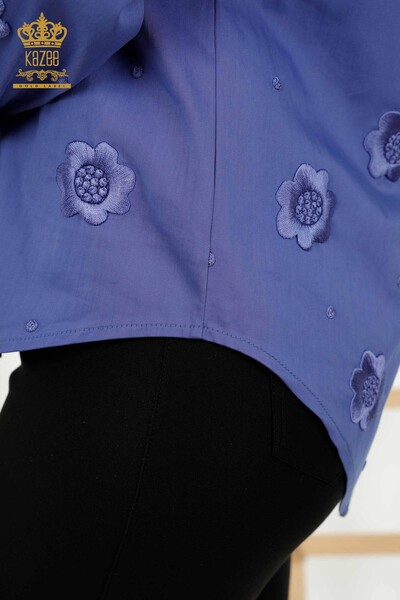 Großhandel Damenhemd - Blume bestickt - Flieder - 20394 | KAZEE - Thumbnail