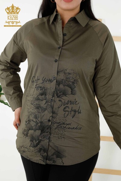 Großhandel Damenhemd - Blumenmuster - Khaki - 20351 | KAZEE - Thumbnail