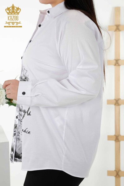 Großhandel Damenhemd - Blumen muster - Weiß - 20351 | KAZEE - Thumbnail