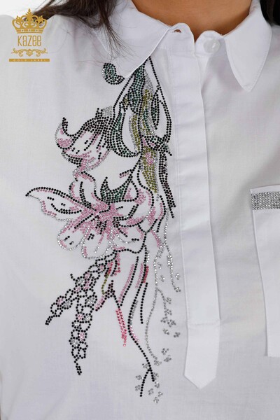 Großhandel Damenhemd - Blumenmuster Gestickte Steine ​​- Detaillierte Tasche - 20142 | KAZEE - Thumbnail