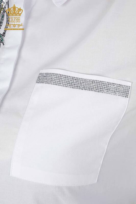 Großhandel Damenhemd - Blumenmuster Gestickte Steine ​​- Detaillierte Tasche - 20142 | KAZEE