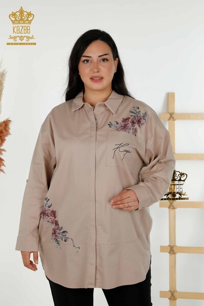 Großhandel Damen Hemd - Blumenmuster - Beige - 20439 | KAZEE - Thumbnail