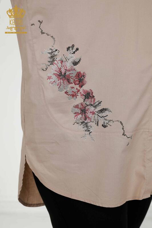 Großhandel Damen Hemd - Blumenmuster - Beige - 20439 | KAZEE