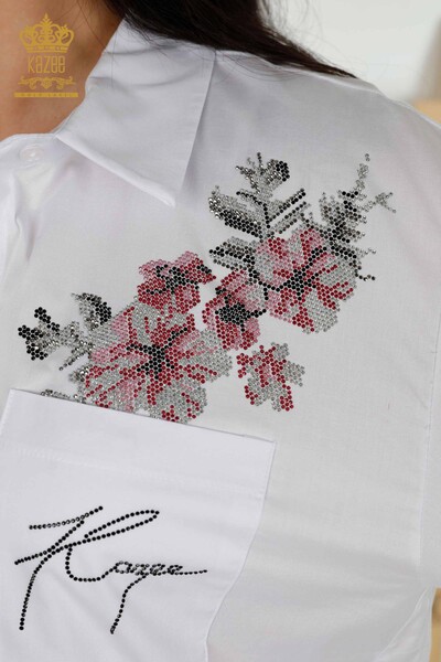 Großhandel Damen Hemd - Blumenmuster - Ecru - 20439 | KAZEE - Thumbnail