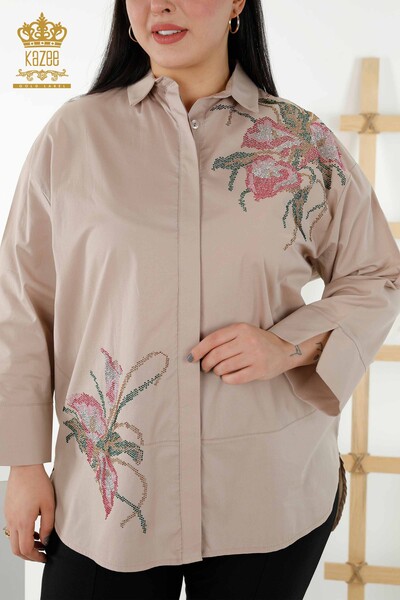 Großhandel Damen Hemd Blumenmuster Nerz - 17053 | KAZEE - Thumbnail