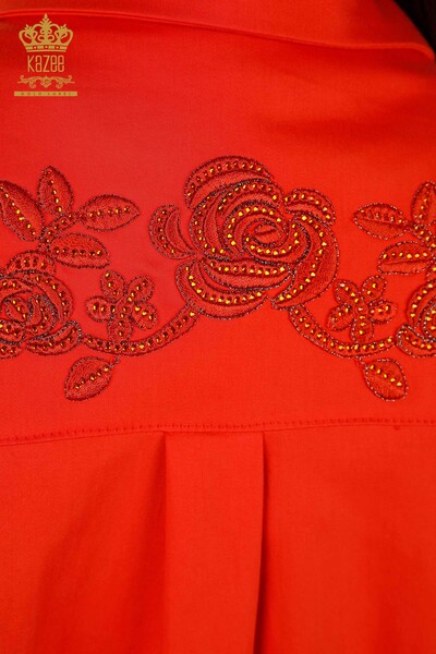 Großhandel Damenhemd - Blumenmuster - Orange - 20249 | KAZEE - Thumbnail