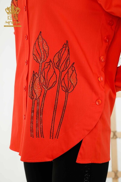 Großhandel Damenhemd - Blumenmuster - Orange - 20297 | KAZEE - Thumbnail