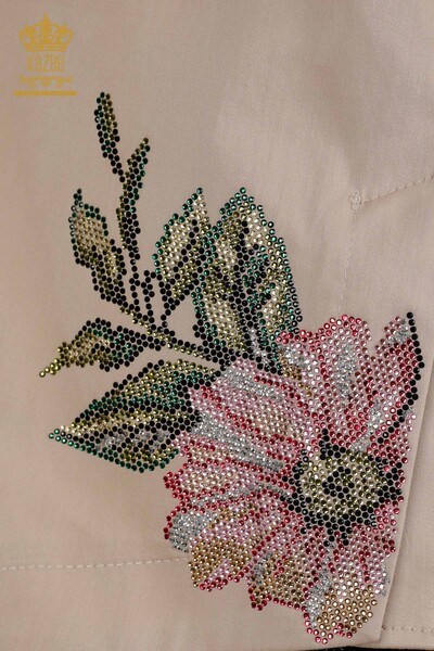 Großhandel Damenhemd - Bunte Blume bestickt - Nerz - 20234 | KAZEE - Thumbnail