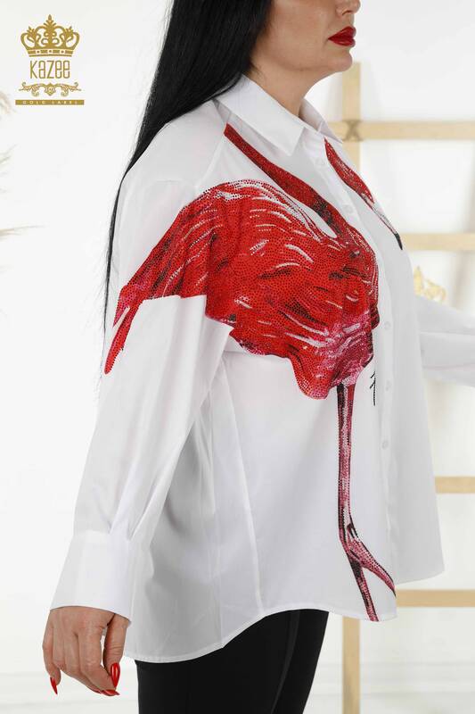 Großhandel Damenhemd Flamingo Detailliert Weiß - 20375 | KAZEE