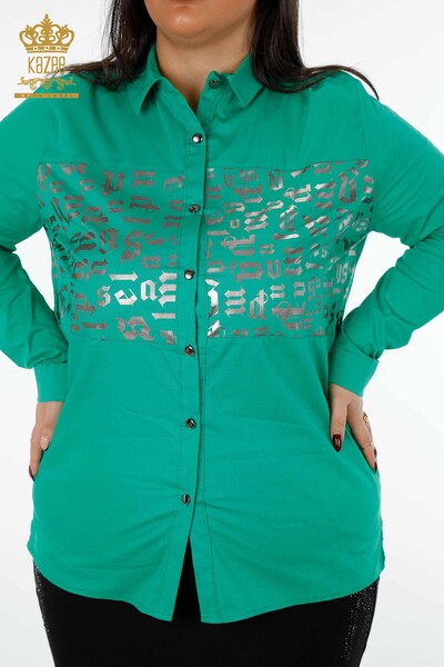 Großhandel Damenhemden - Gemustert - Seitenschlitze - Baumwolle - 20080 | KAZEE - Thumbnail