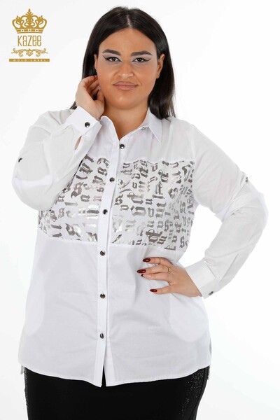 Großhandel Damenhemden - Gemustert - Seitenschlitze - Baumwolle - 20080 | KAZEE - Thumbnail