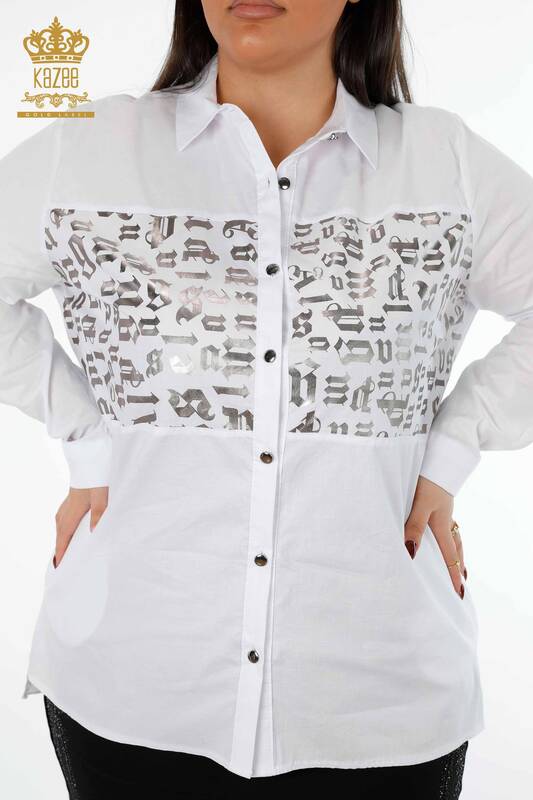 Großhandel Damenhemden - Gemustert - Seitenschlitze - Baumwolle - 20080 | KAZEE