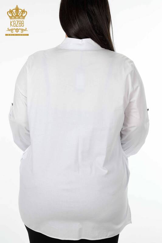 Großhandel Damenhemden - Gemustert - Seitenschlitze - Baumwolle - 20080 | KAZEE