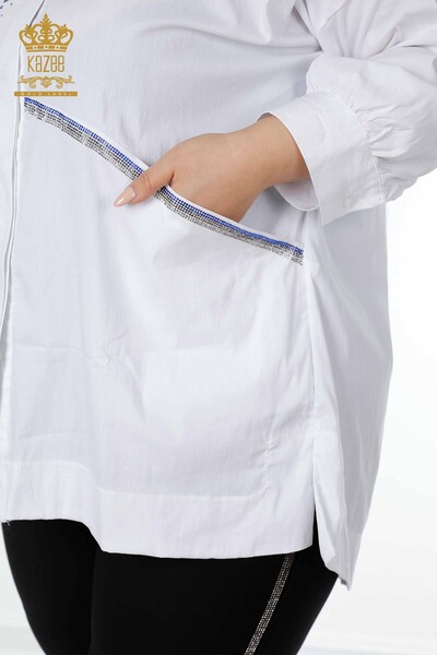 Großhandel Damenhemden - Gemustert Taschen Weiß - 20197 | KAZEE - Thumbnail