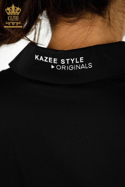 Großhandel Damenhemd Knopf detailliert Schwarz - 20328 | KAZEE - Thumbnail