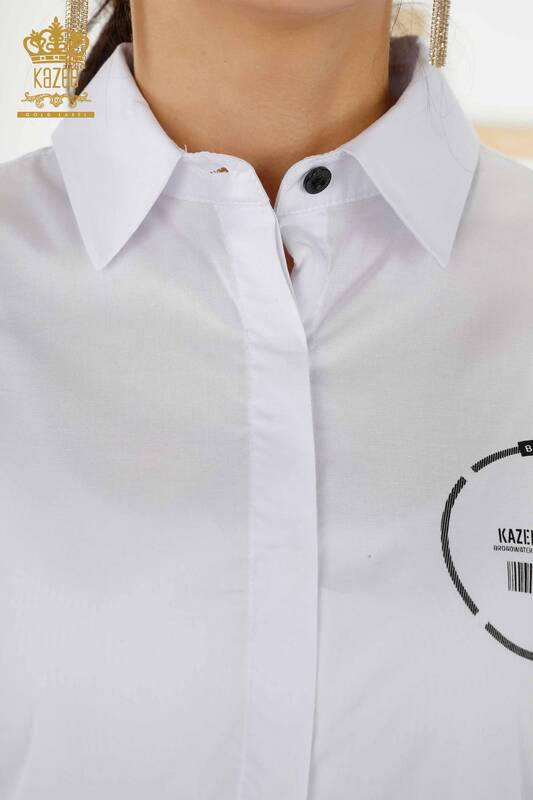 Großhandel Damenhemd Knopf detailliert Weiß - 20328 | KAZEE