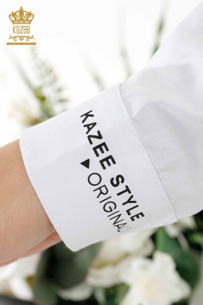 Großhandel Damenhemd Knopf detailliert Weiß - 20328 | KAZEE - Thumbnail