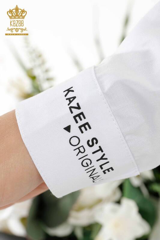 Großhandel Damenhemd Knopf detailliert Weiß - 20328 | KAZEE