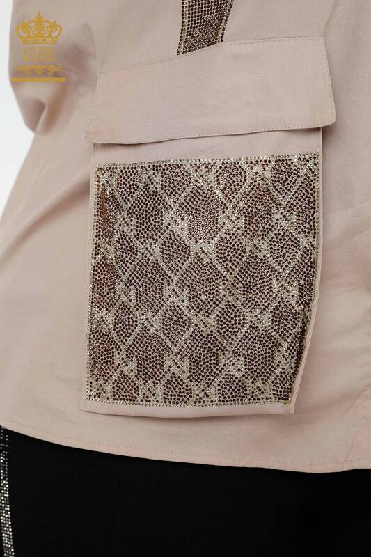 Großhandels-Damenhemd Tasche Detaillierte Beige - 20135 | KAZEE