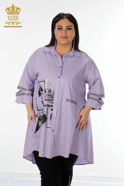 Großhandel Damenhemd Tasche Detailliert mit Flieder - 17199 | KAZEE - Thumbnail