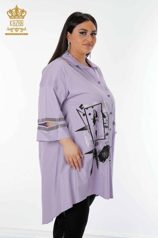 Großhandel Damenhemd Tasche Detailliert mit Flieder - 17199 | KAZEE