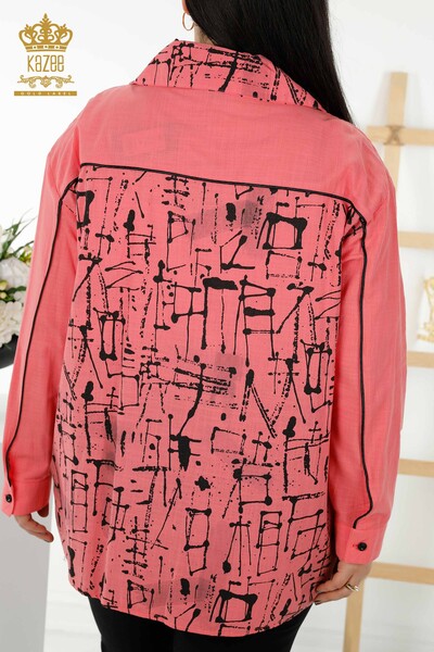 Großhandel Damenhemd Reißverschluss Tasche Koralle - 20315 | KAZEE - Thumbnail