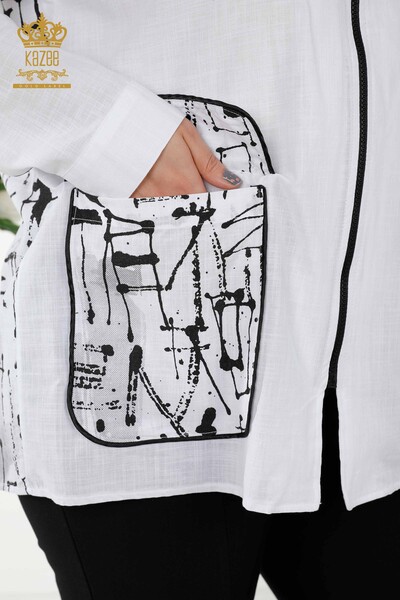 Großhandel Damenhemden - Mit Reißverschluss - Taschen - Weiß - 20315 | KAZEE - Thumbnail