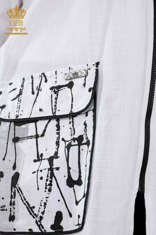 Großhandel Damenhemden - Mit Reißverschluss - Taschen - Weiß - 20315 | KAZEE