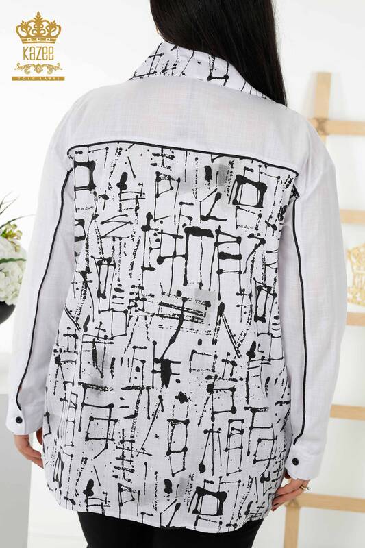 Großhandel Damenhemden - Mit Reißverschluss - Taschen - Weiß - 20315 | KAZEE