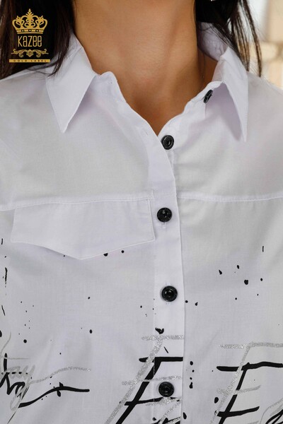 Großhandel Damenhemd - Ärmel mit Kordelzug - Weiß - 20322 | KAZEE - Thumbnail