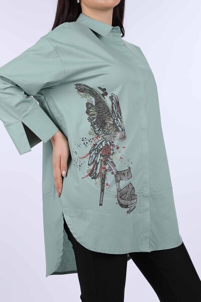 Großhandel Damen hemd - Schmetterlings muster - Übergröße - Steinbestickt - 20066 | KAZEE - Thumbnail