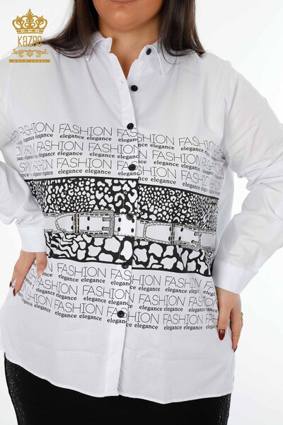 Großhandel Damenhemden - Text detailliert - Leoparden muster Steine ​​- Baumwolle - 20079 | KAZEE - Thumbnail