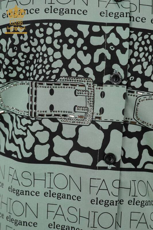 Großhandel Damenhemden - Text detailliert - Leoparden muster Steine ​​- Baumwolle - 20079 | KAZEE