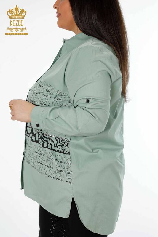 Großhandel Damenhemden - Text detailliert - Leoparden muster Steine ​​- Baumwolle - 20079 | KAZEE