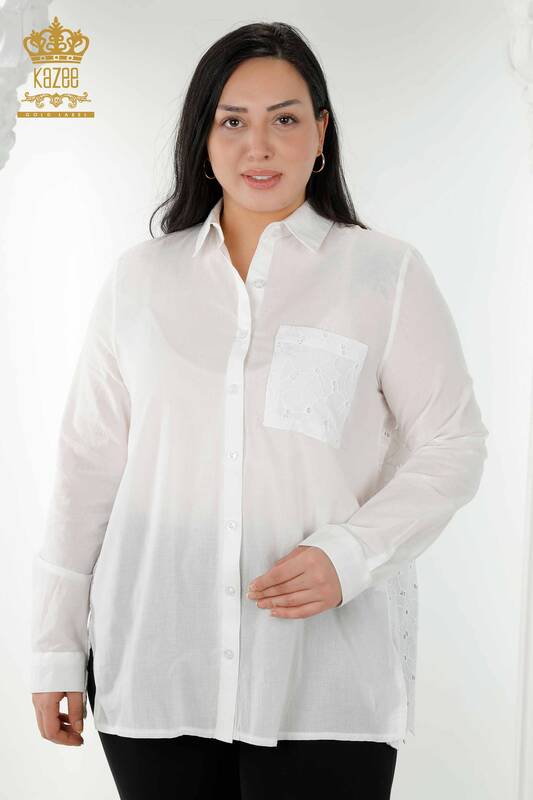 Großhandel Damenhemden Spitze detailliert Weiß - 20319 | KAZEE