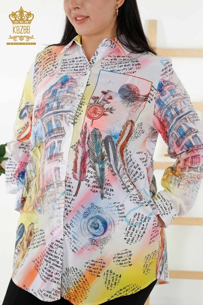Großhandel Damenhemd Stein bestickt Digitales Muster - 20359 | KAZEE - Thumbnail