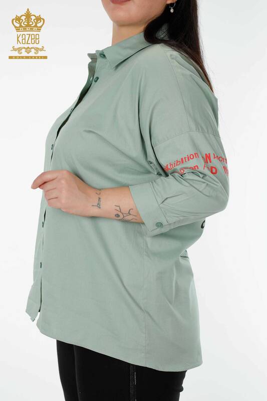 Großhandel Damenhemd - Stein bestickt Hellblau - 20095 | KAZEE