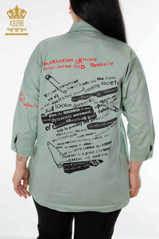 Großhandel Damenhemd - Stein bestickt Hellblau - 20095 | KAZEE