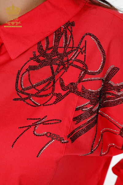 Großhandel Damenhemd Stein bestickt Koralle - 20131 | KAZEE - Thumbnail