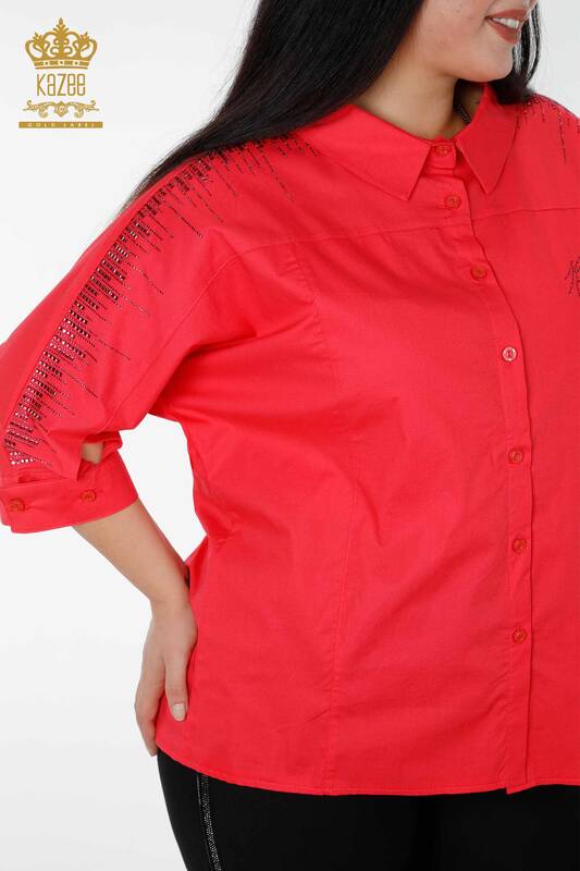 Großhandel Damenhemd Stein bestickt Koralle - 20132 | KAZEE