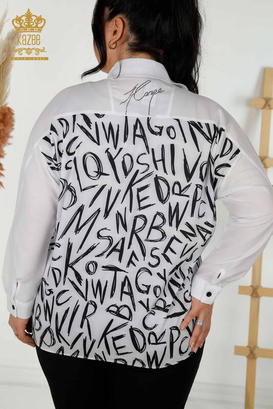 Großhandel Damenhemd mit Stone-Stickerei in Weiß - 20088 | KAZEE