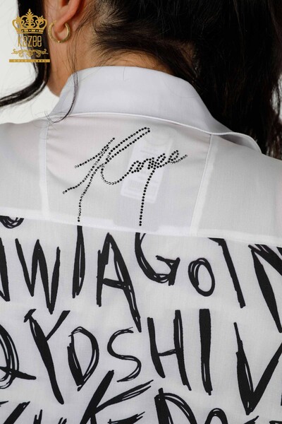Großhandel Damenhemd mit Stone-Stickerei in Weiß - 20088 | KAZEE - Thumbnail