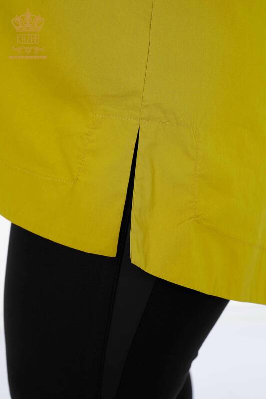Großhandel Damenhemd - Mit Tasche - Kristall Stein bestickt - Baumwolle - Gestreift - 20203 | KAZEE