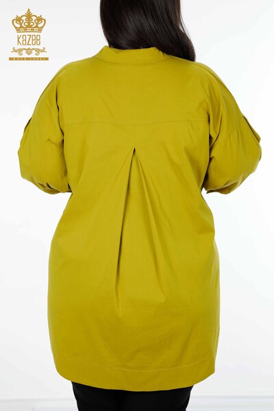 Großhandel Damenhemd - Mit Tasche - Kristall Stein bestickt - Baumwolle - Gestreift - 20203 | KAZEE - Thumbnail